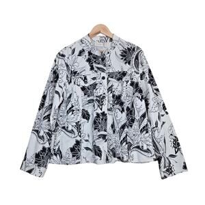 NWT Chico’s Palm Springs Floral Sateen Jacket sz 3 (XL) Black White Resort Chic